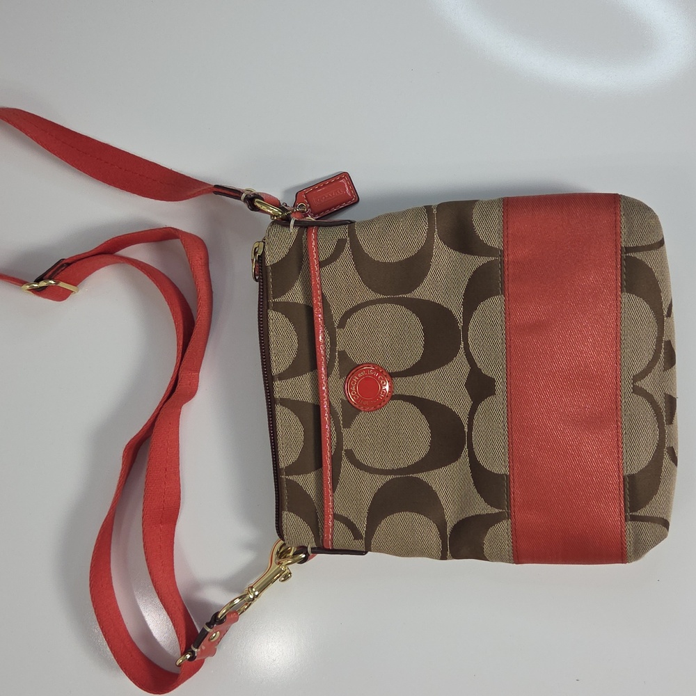 Coach Tan and Red Crossbody Bag